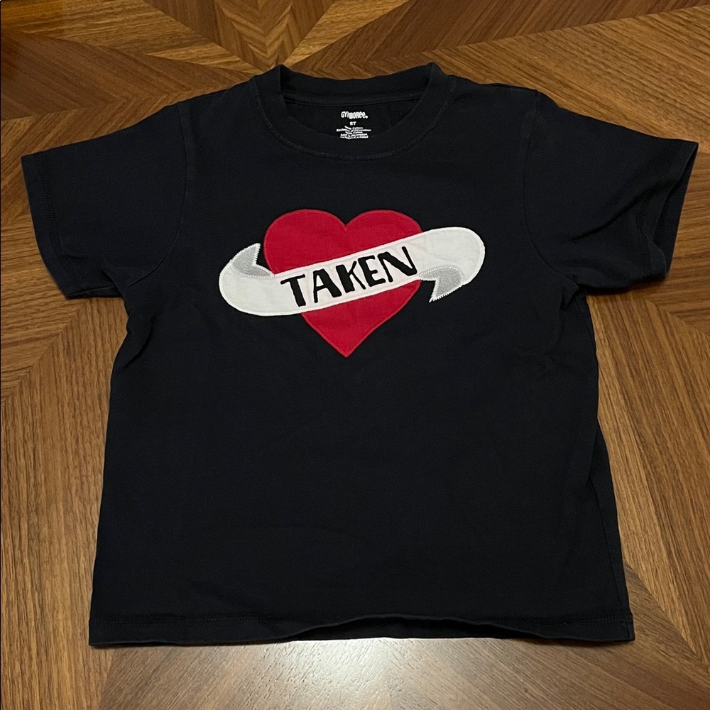Gymboree Kid’s Black Tee with Red Heart and 'TAKEN' Banner